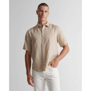 Quince Mens 100% European Linen Short Sleeve Shirt Driftwood Tan Size M